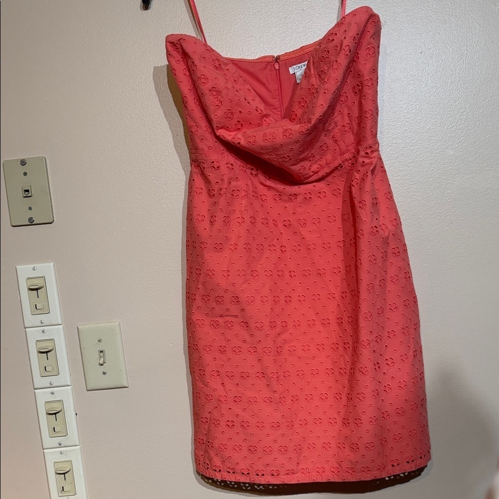 J. Crew Strapless Coral Dress with Eyelet Detail